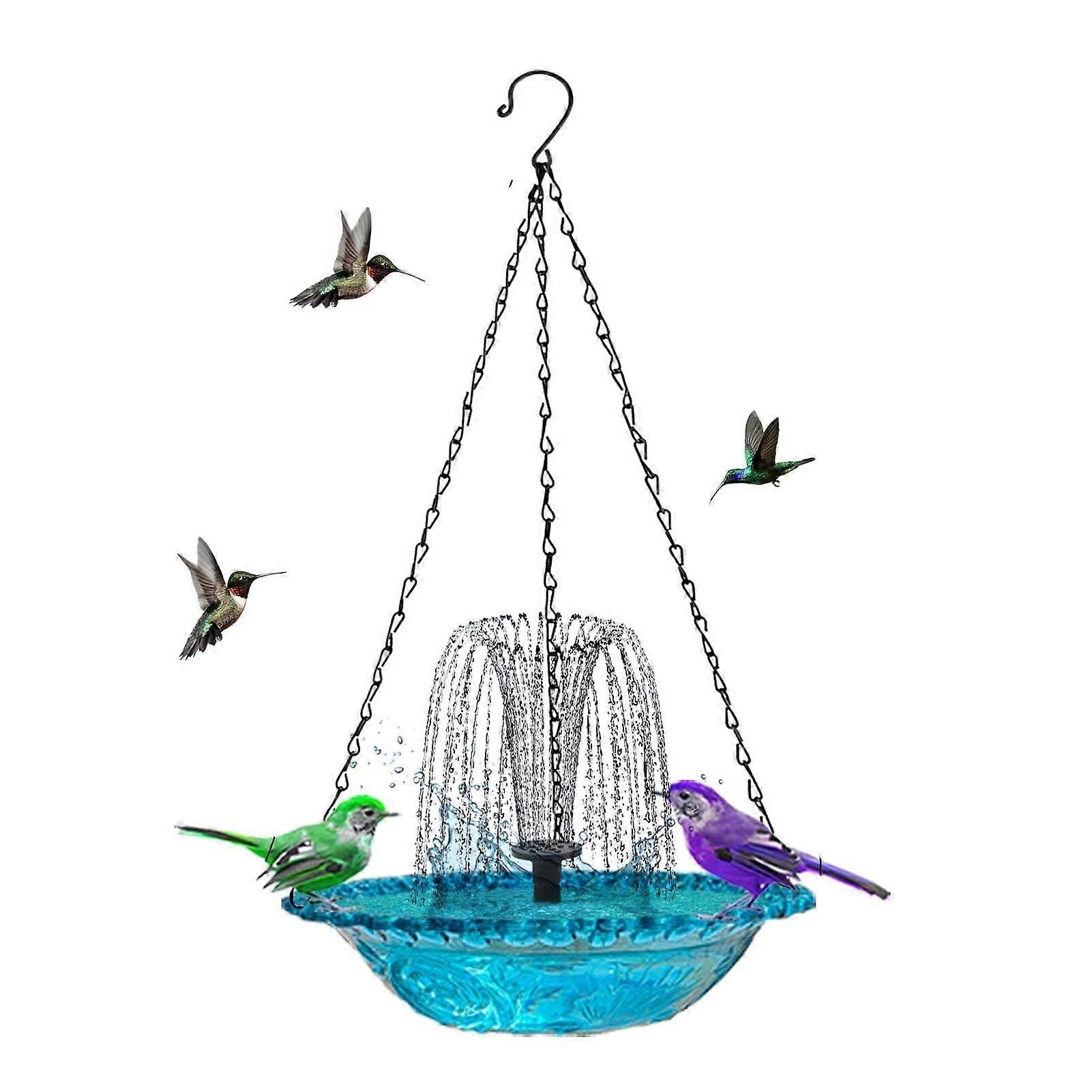 Hanging bird bath fountain with solar power – combo set with bowl