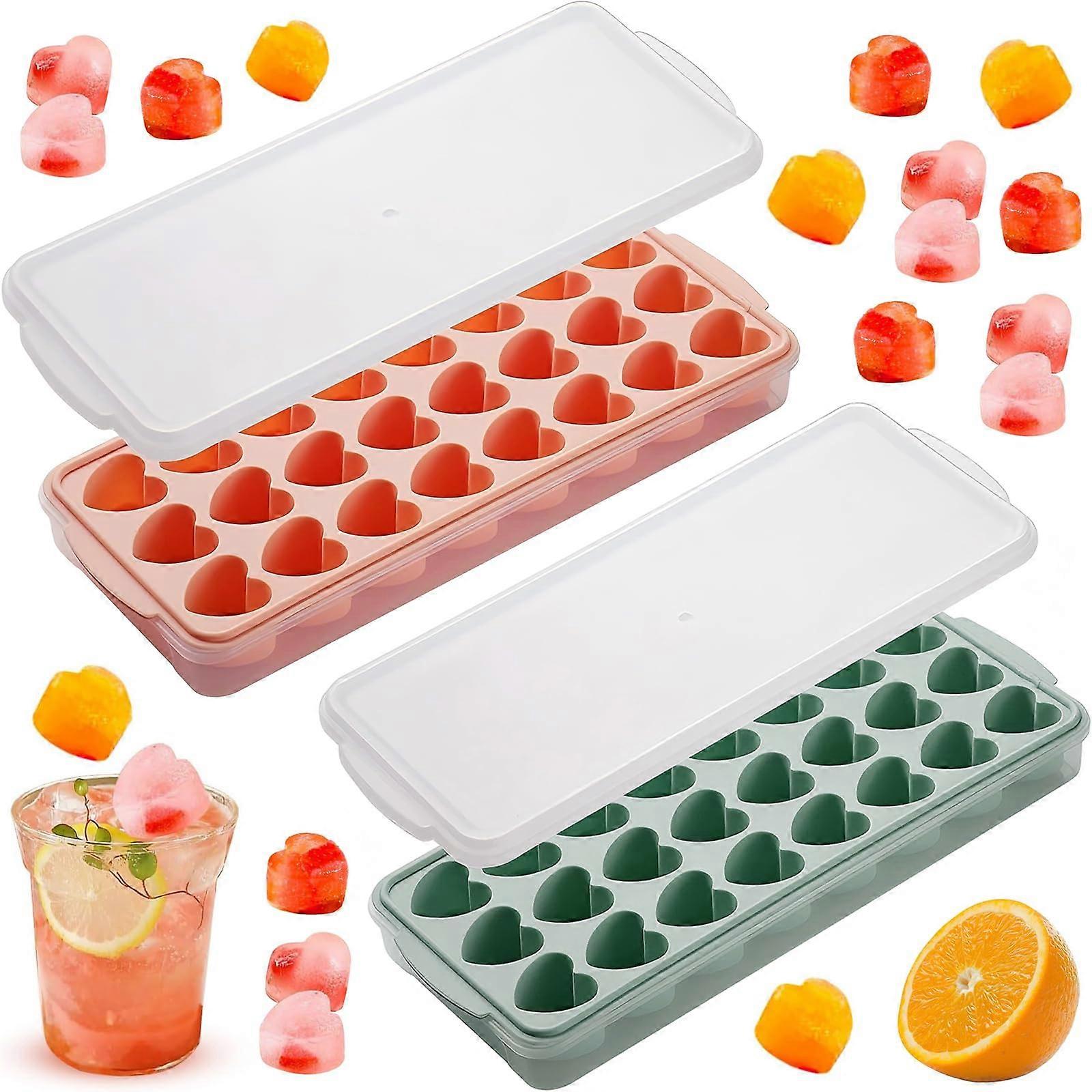 Mini Ice Cube Tray, Heart, Pack of 2, Silicone with Lid, 24Cavity for Cocktails