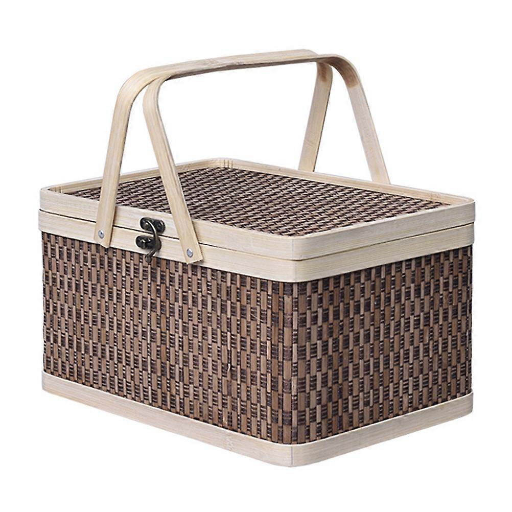 Bamboo Basket Snack Basket with Lock Security for Storage Brown