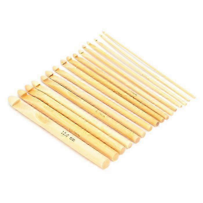 16Pcs Bamboo Crochet Hooks Set, Knitting Needles and Weaving Tools Accessories Ideal for Beginners in Haberdashery