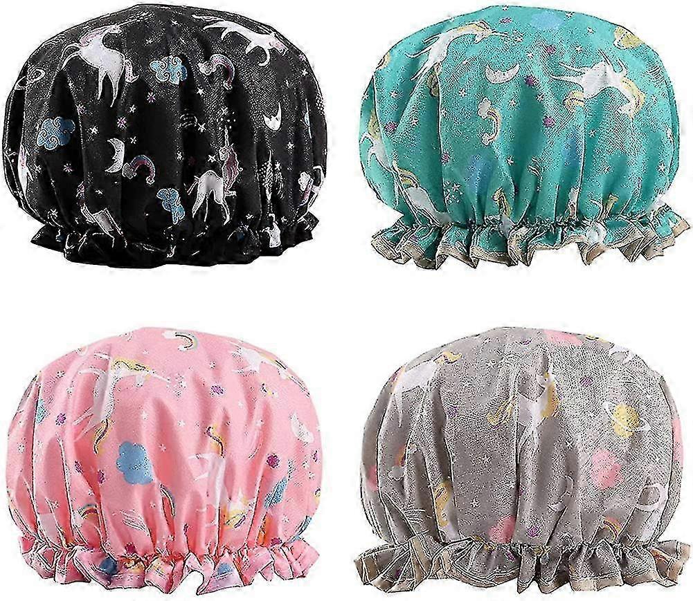 4 piezas de gorros de ducha de unicornio impermeables, funda de cabello reutilizable