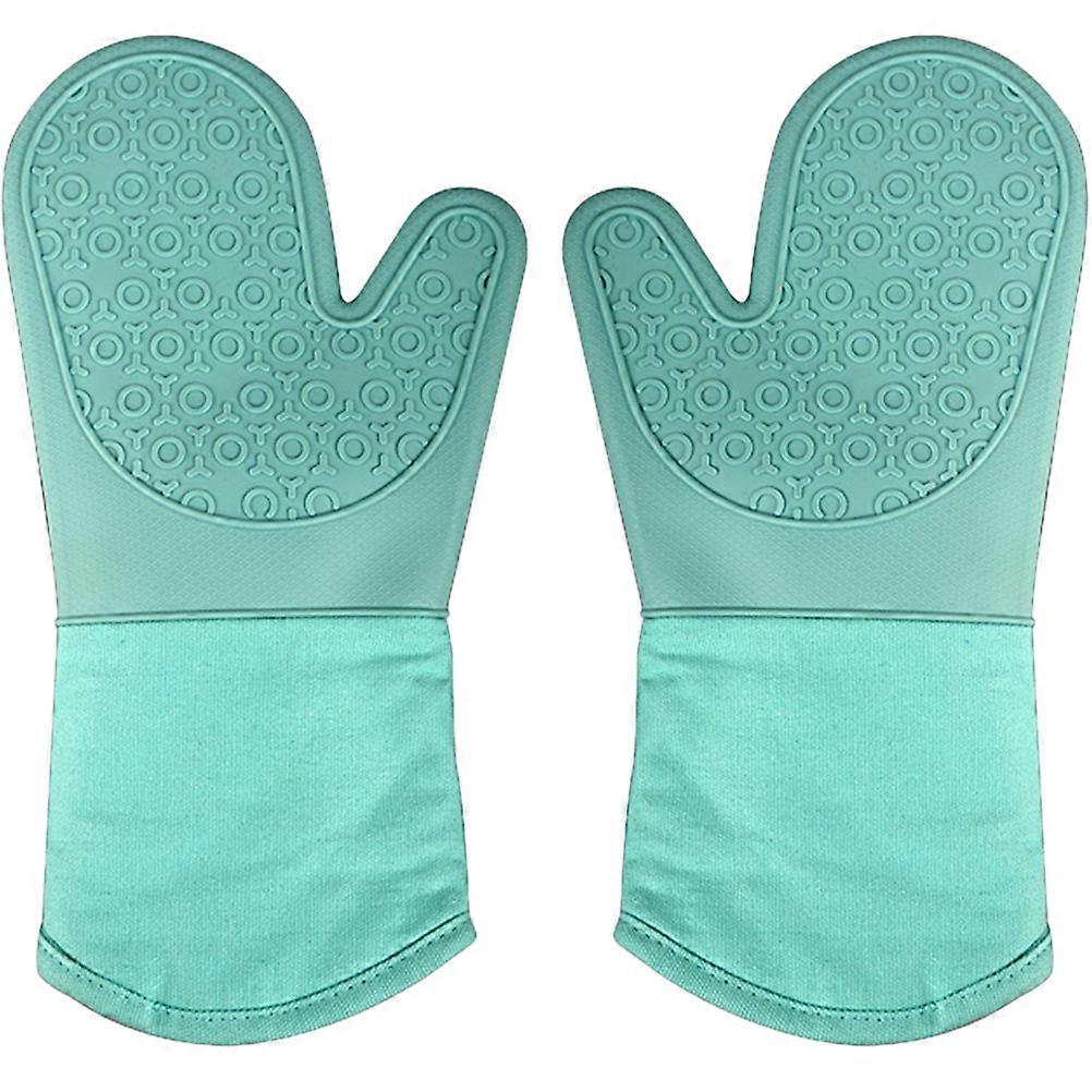 Oven Gloves Heatproof Reusable Mittens Nordic Blue High Temperature Resistant for Cooking 13.6 5.7 0.4in 1 Pair