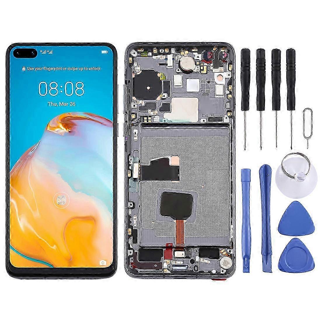 (Black) Compatible Oled Lcd Screen For Huawei P40 Digitizer Full Assembly With Frame
