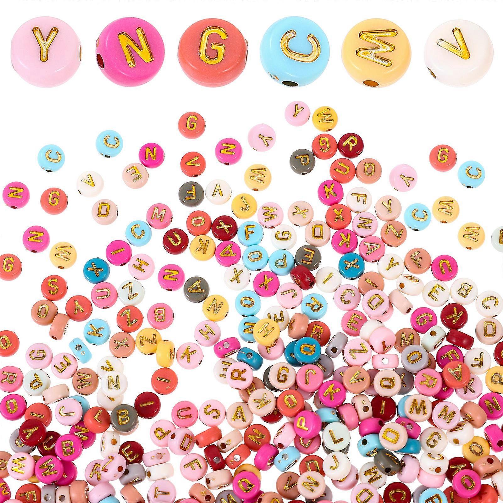 Diy Bracelet Beads Acrylic Beads English Letters Beads Craft Enthusiasts Families Friends Assorted Color 0.7X0.4Cm Thread Passing 1000Pcs