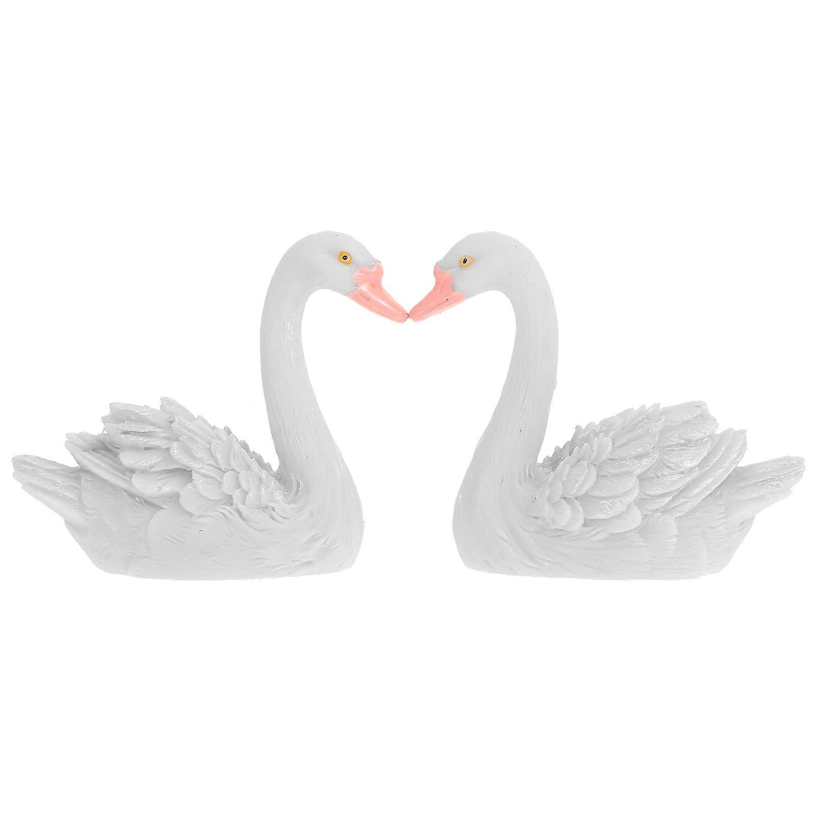 White Swan Figurines Craft Accessories for Decoration Made of Resin 2pcs High Simulation Fadeless
