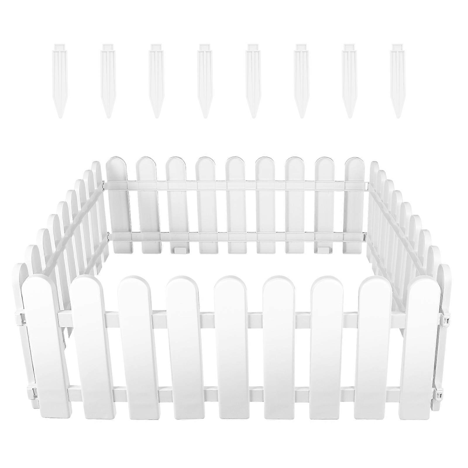 White Plastic Picket Fence for Garden Border Decoration with Stakes Easy to Install Lightweight and Durable 4 Sets