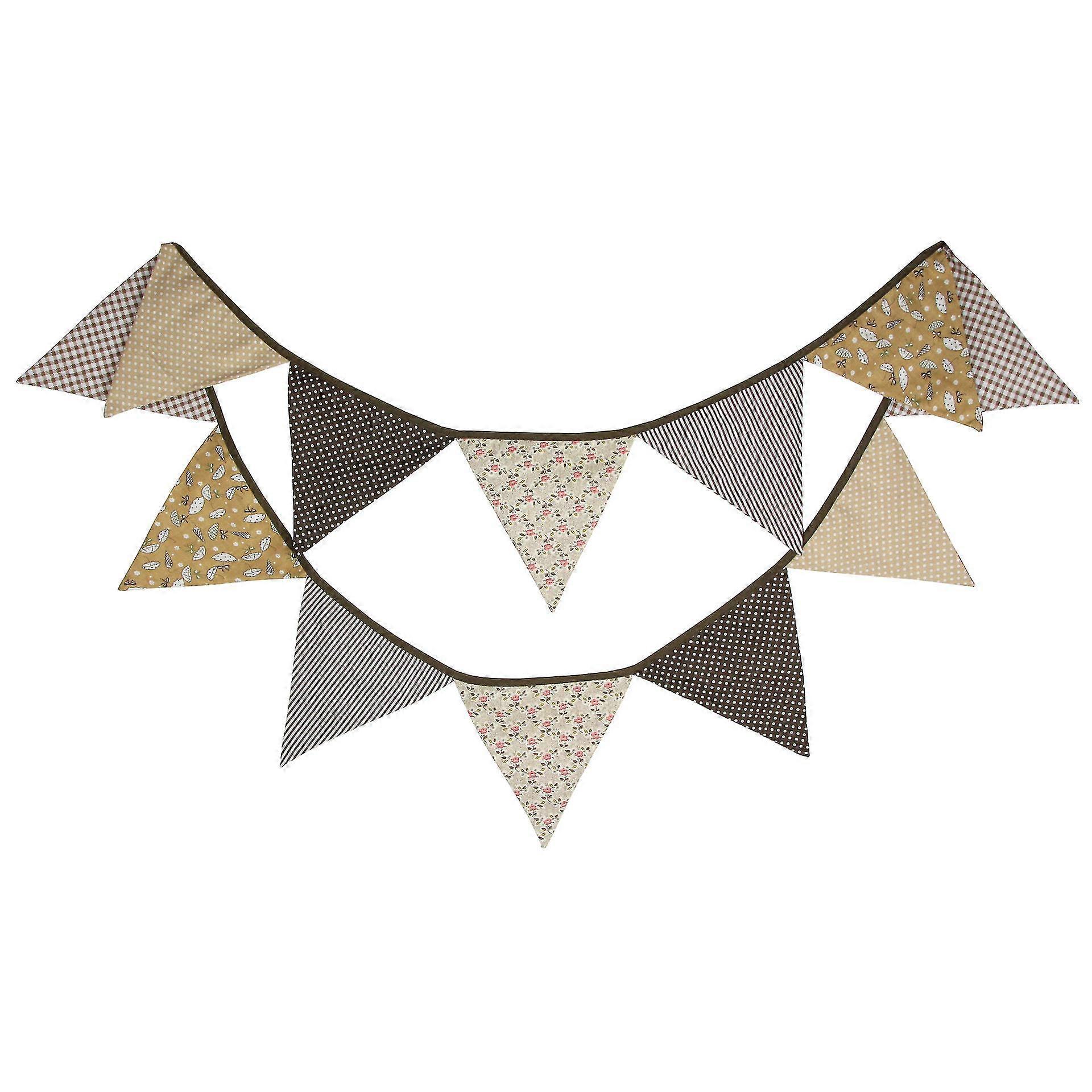 12 Pack 3.2m Double Sided Cotton Triangular Nursery Bunting Banners Brown