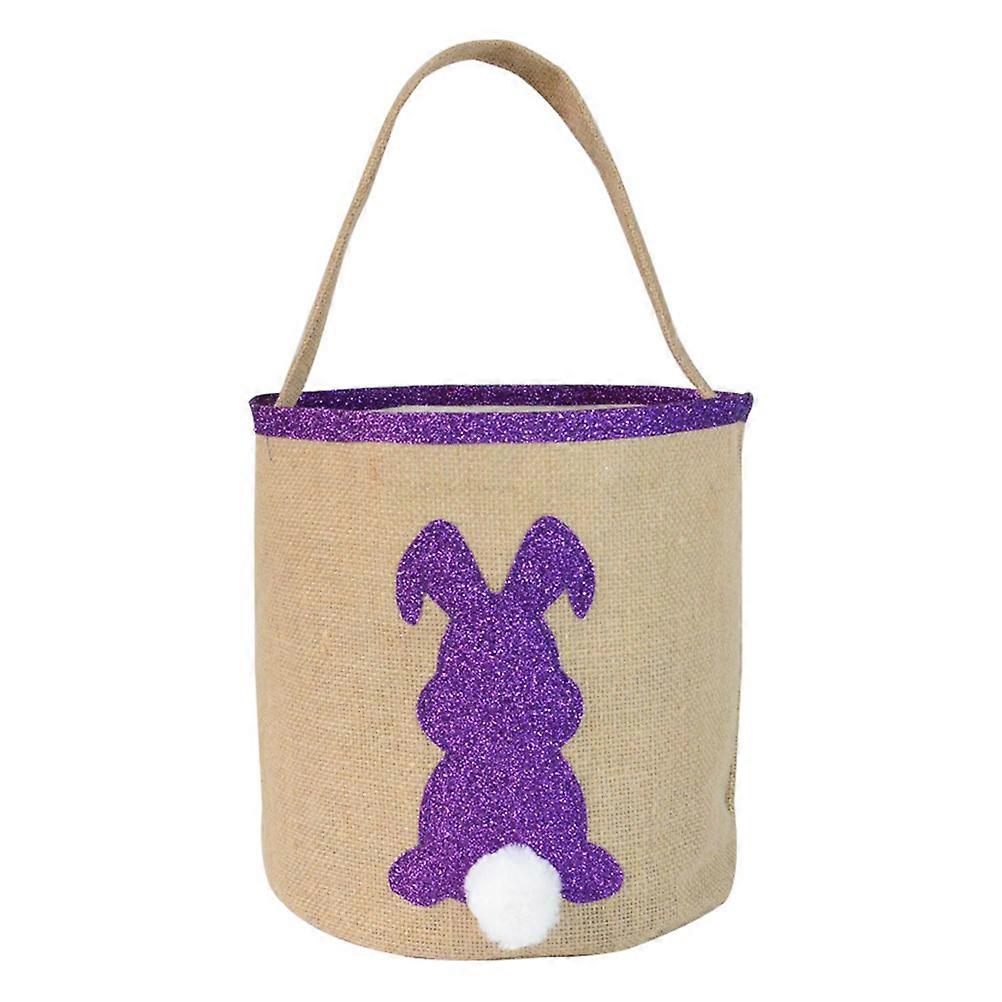 Rabbit Storage Bag Purple Glitter Bunny Design Round Bottom present Pouch For Children Easter Party 23x23x25cm 1Pcs