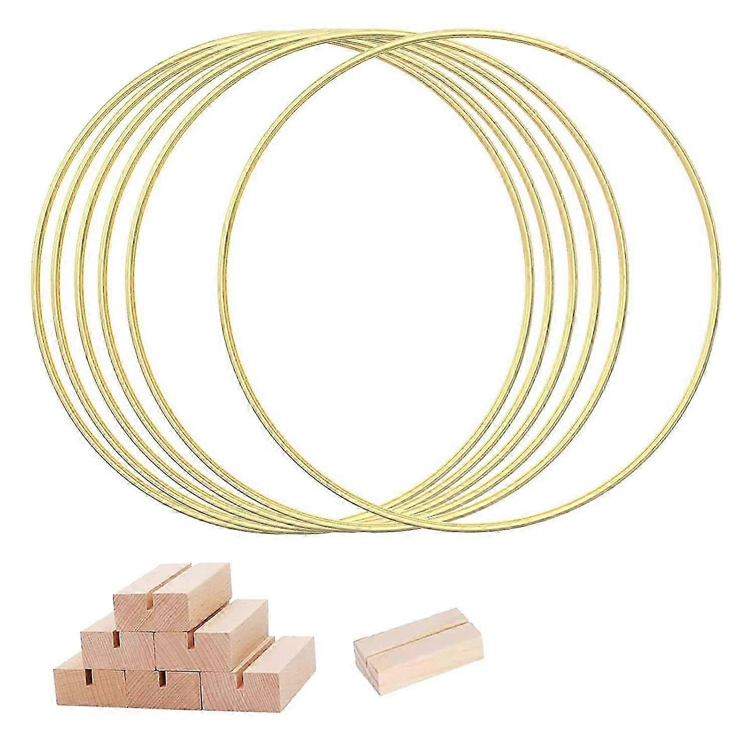 6 PCS 12 pouces métal Floral cerceau centre de table pour Table, bague de Couronne d’or avec 6 PCS support en bois Stan