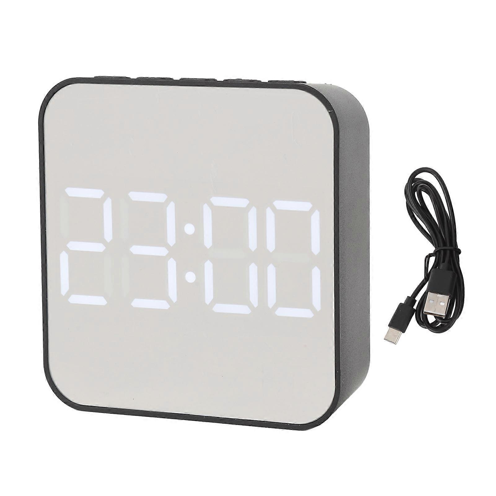 LED Digital Clock, 2 Alarm Settings, Small Multifunction Electronic Alarm Clock with Temperature and Date Display, for Bedroom or Office, Black