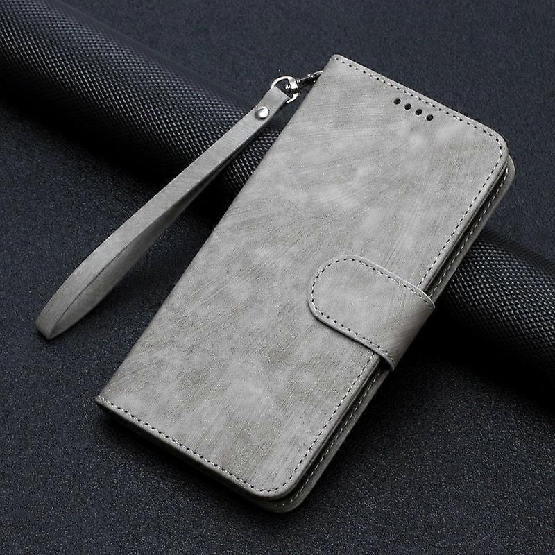 جراب لآيفون 13 برو مخطط مزدوج مطوي الحافة - رمادي جلد ذو حافة صلبة Zz435