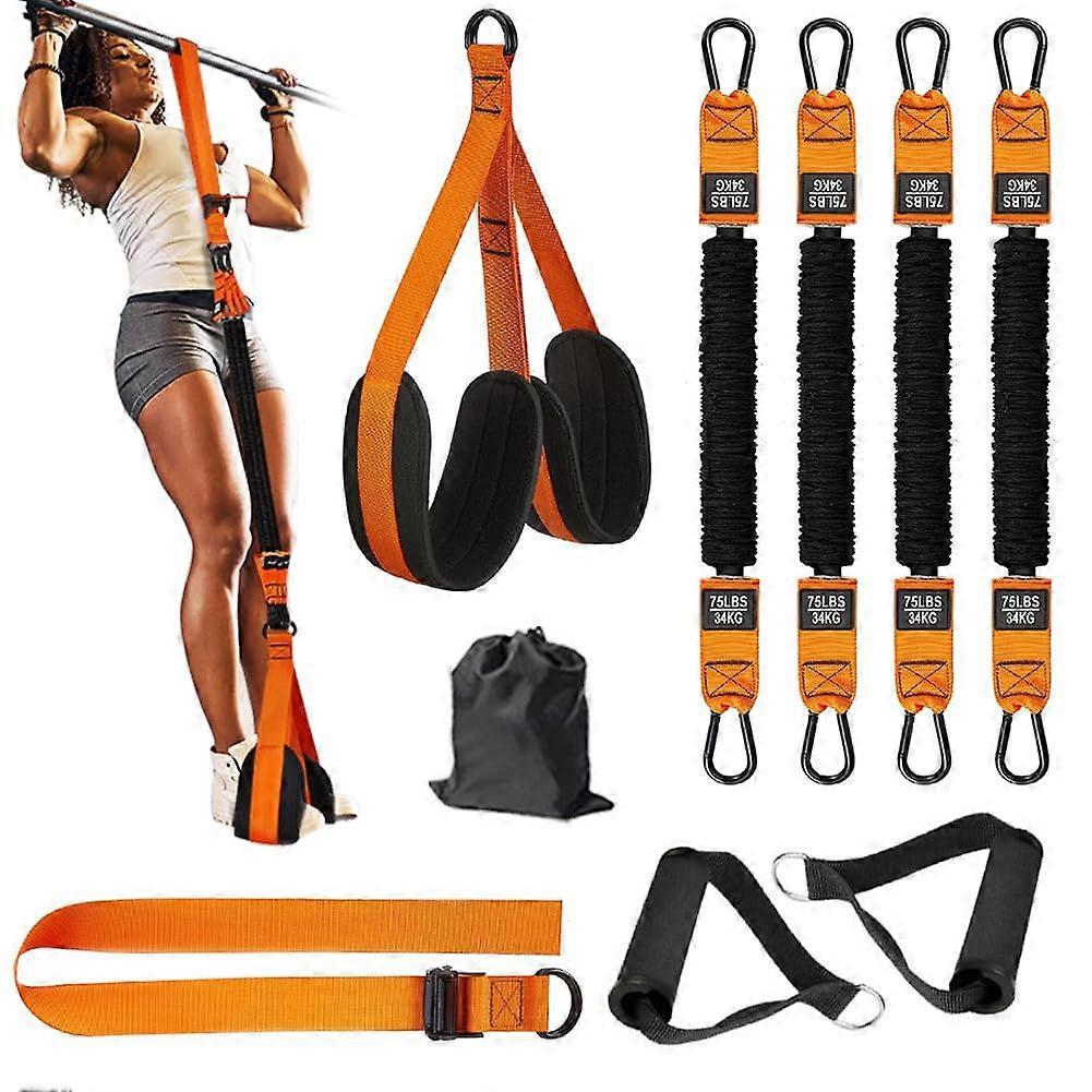 Pullup aid set with 4 adjustable bands and 2 footrests