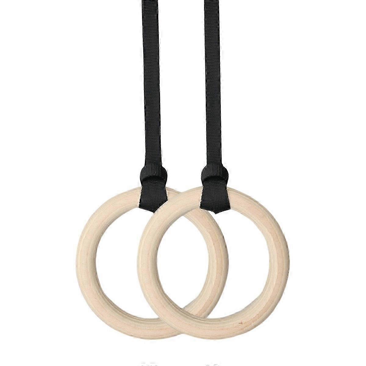 全身トレーニング用の滑り止め木製リング、調節可能なストラップ付きの体操リング、150kg / 330lbsの耐荷重をサポートし、ホームジムhwyNに最適