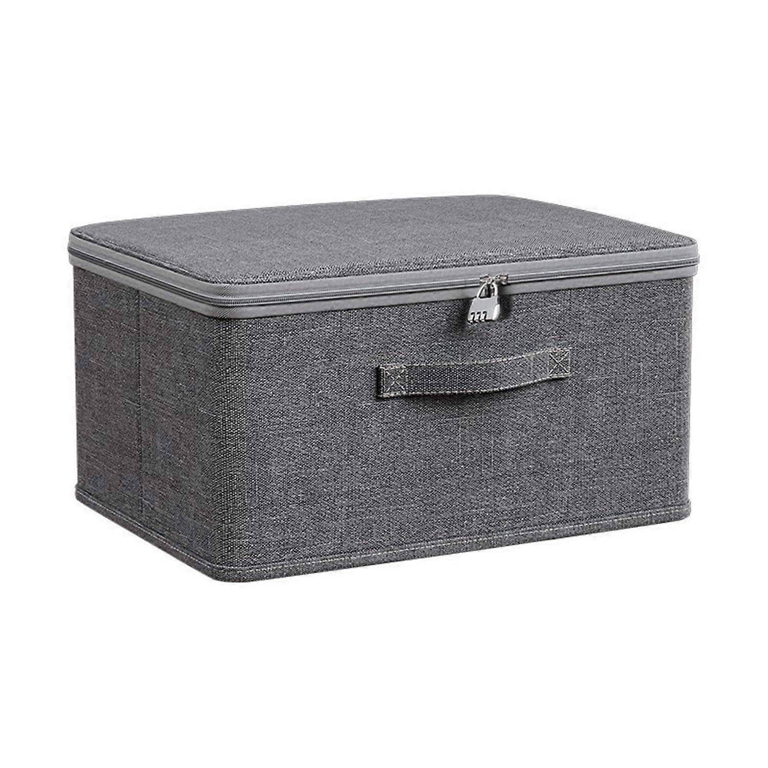 Foldable Storage Box with Lid, Organiser Box, Combination Lock, Grey (30x20x14cm)