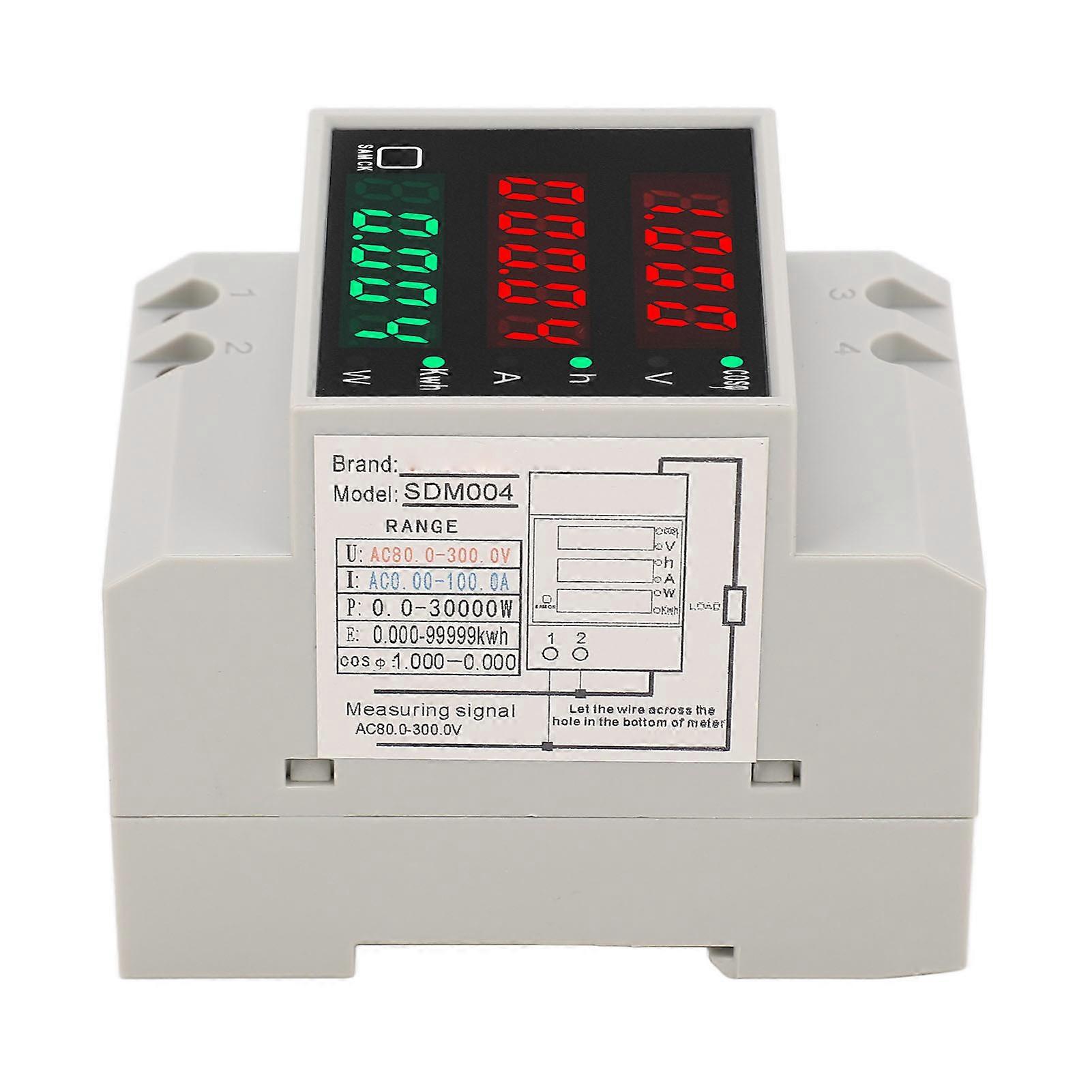 AC80‑300V 100A DIN Rail Power Meter Digital Display Voltage Current Time Power KWh Multifunctional Voltmeter