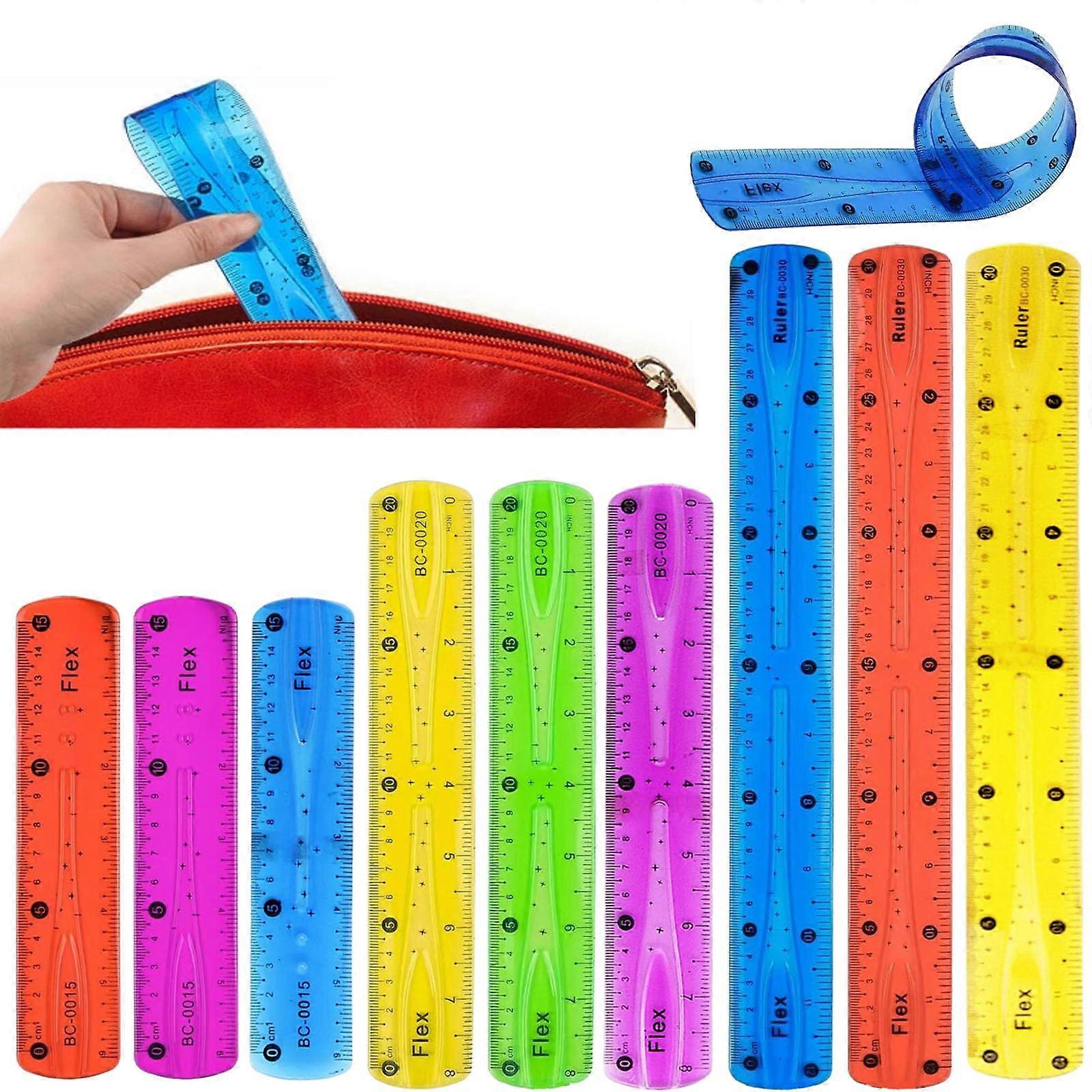 9 Piece Flexible Ruler Set, Bendable Ruler for Children Adults, Students, School