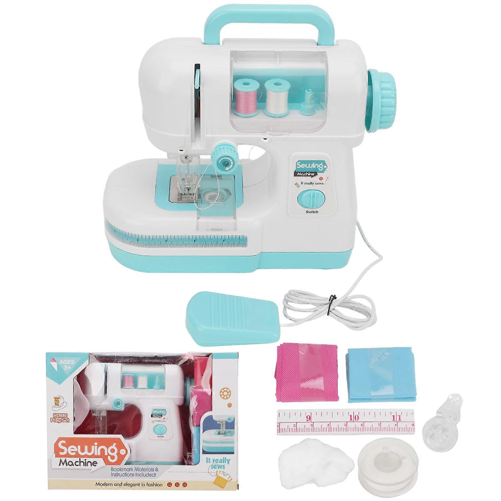 Toy Blue Portable Mini Simulation Double Stitch Sewing Machine with Lower Thread for Above 3 Years Old