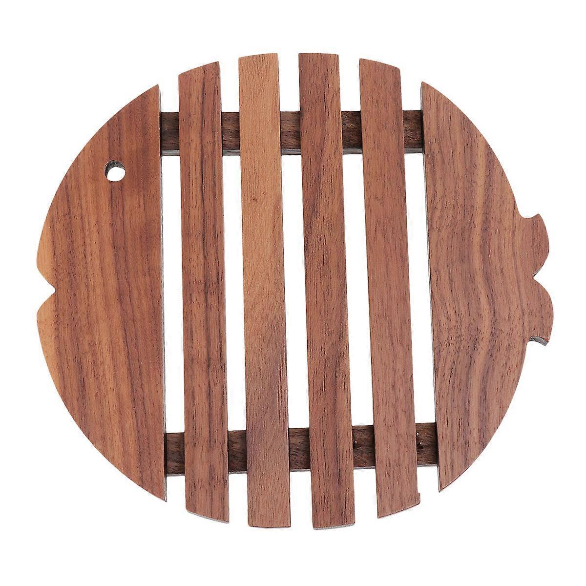 Heat Insulation Table Mat Wood Waterproof Non-Slip Fish Shape Design for Home Use 16.7*16CM 1Pcs