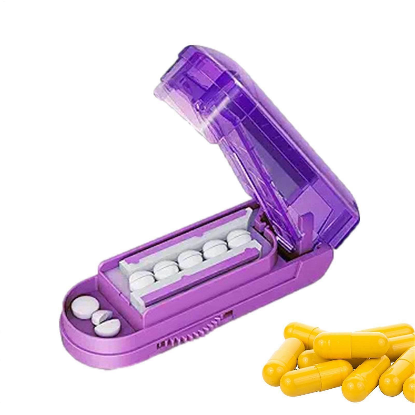 Pill Cutter Precise Stainless Steel Adjustable Portable Pill Box Included For Small And Large Tablets Purple