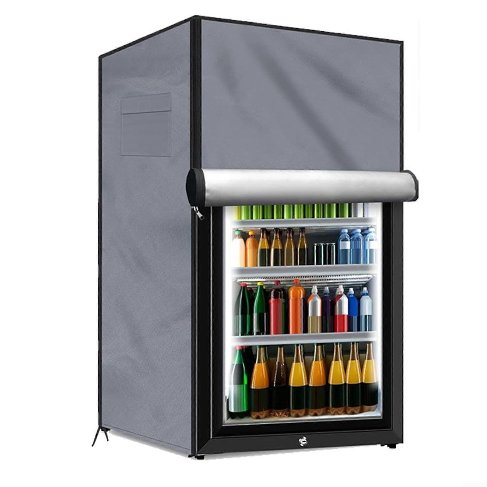 Outdoor Refrigerator Cover, Waterproof Upright Mini Freezer Protector with Mesh Ventilation, Storage Pockets, Adjustable Straps (Grey, L)