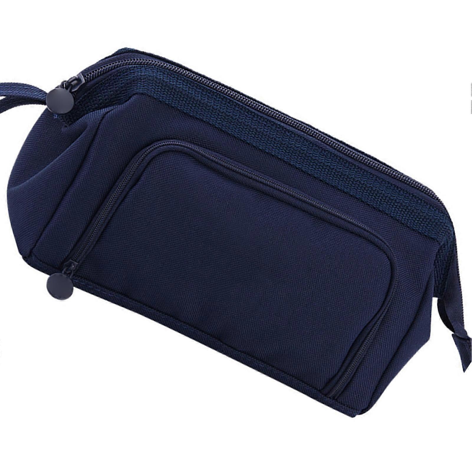 Pen Case Ship Type with Window Style Large Capacity Double Layer Zipper Design Portable Pencil Pouch for Kids Navy Blue