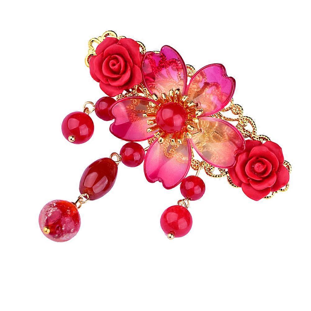 Retro Hairpin with Azure Stone for Decor Red Alloy Headpiece 1Pc
