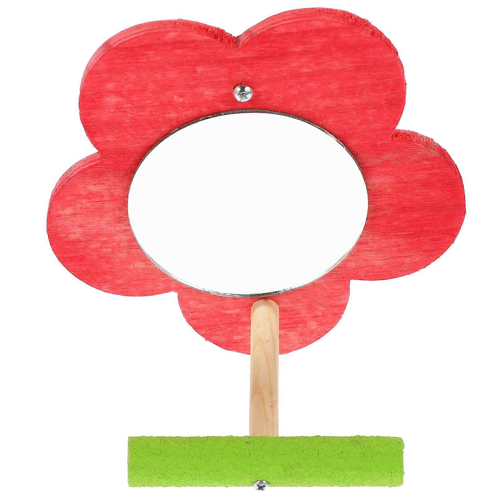 Bird Playthings Wooden Toy with Perch Stand Parrot Parakeet Mirror for Cage 1Set