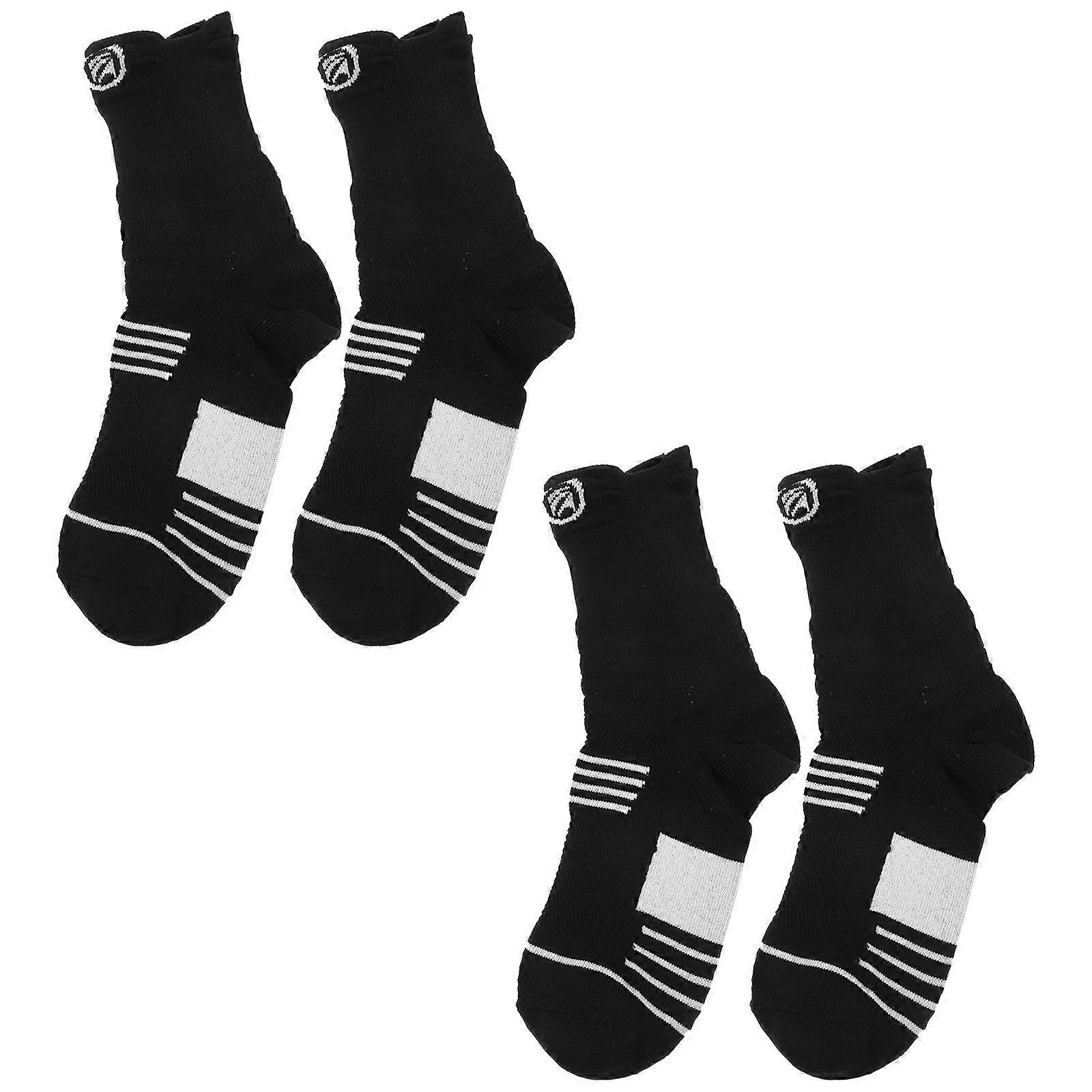 Athletic Socks Mid Calf Boys Calf Socks Protection Support Cycling 2Pairs Black Polyester