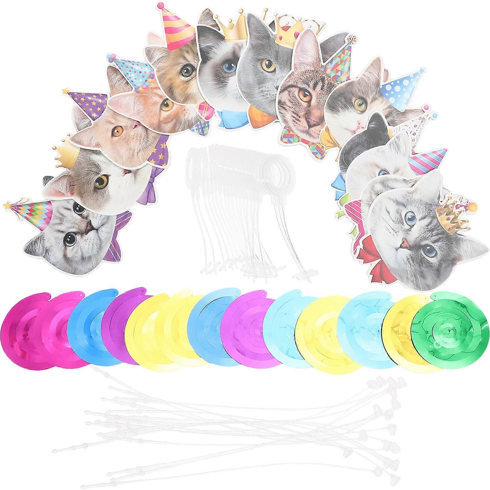 Cat Hanging Swirl Decoration Birthday Party Atmosphere Enhancer Assorted Color 14.3x12.4cm For Cat Lovers 1 Set