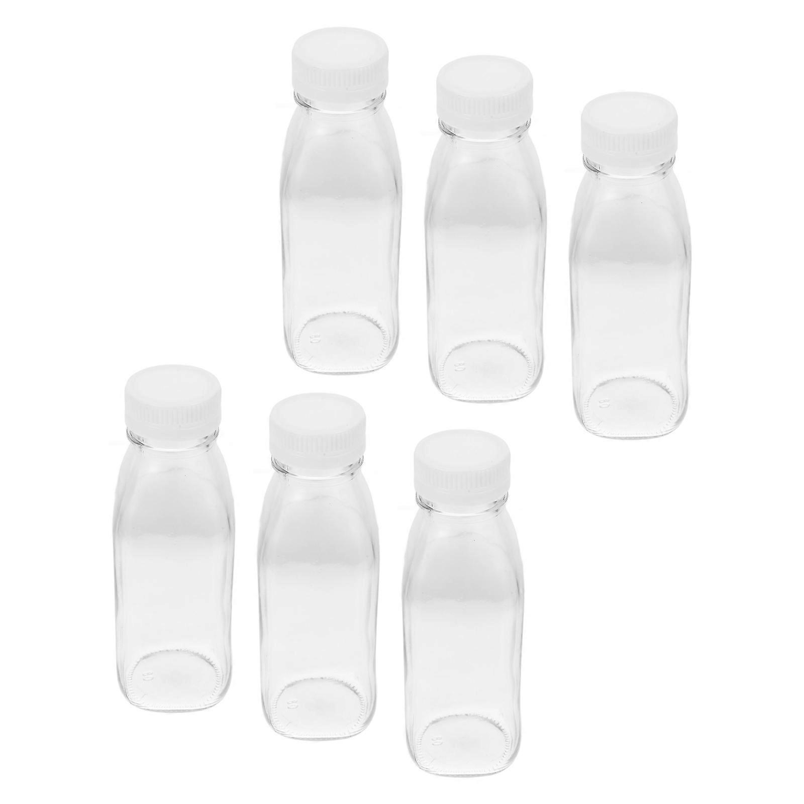 Reusable Glass Juice Bottles for Storage with Leakproof Lid Clear Color Suitable for Drinks Milk Juice Yogurt 6 Pieces