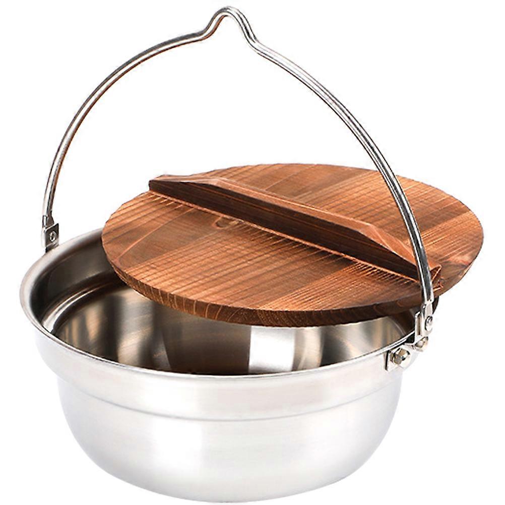 Round Silver Soup Cook Pot For Home Use Designed For Camping With Fireproof Heating Function 1 Set