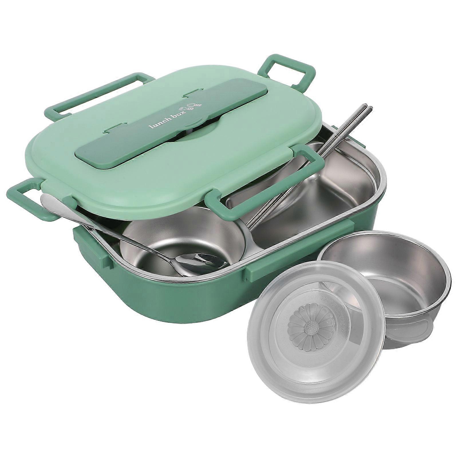 Stainless Steel Bento Lunch Box for Storage with Divided Compartments and Secure Sealing in Green 1500ml