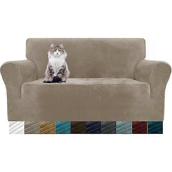 3-Seater, Khaki Super Stretchy Thick Velvet Sofa Cover for Dogs