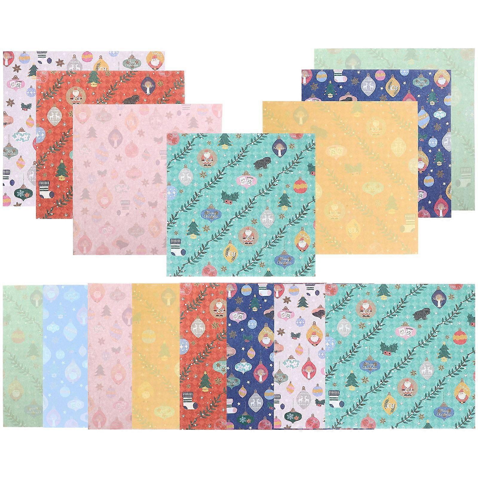 60pcs 17cm Christmas Pattern Paper Square Decorative DIY Paper for Scrapbook Making (Back for Solid Color)