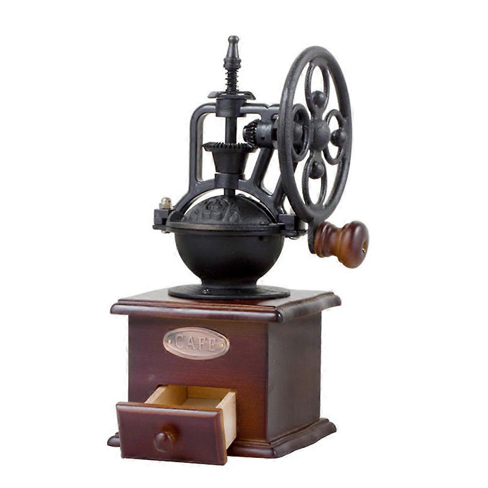 Wooden Coffee Bean Grinder with Ceramic Burr and Iron Craft for Home Use Classic Style Manual Mill 7.5 inch