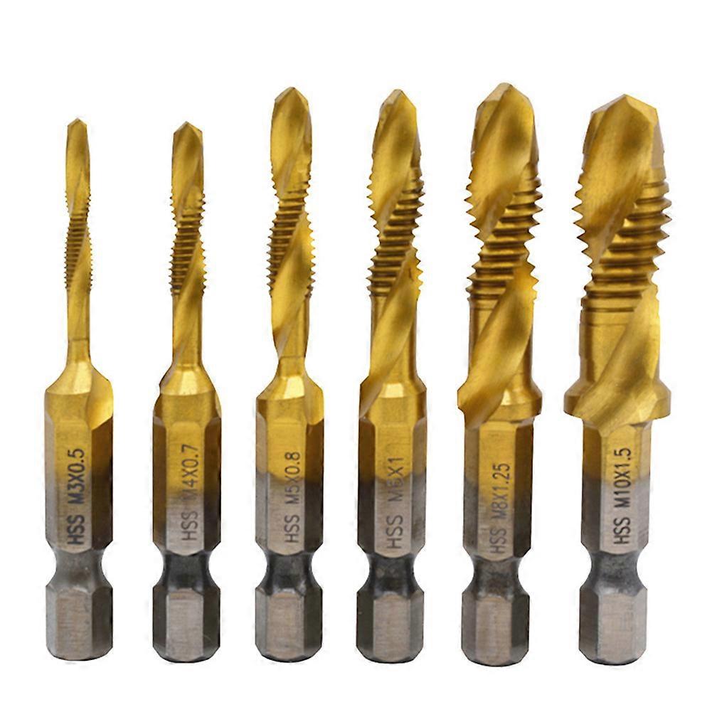 6 pcs. M3-M10 Hex Shank Titanium Thread HSS Metric Hook Drill Bit