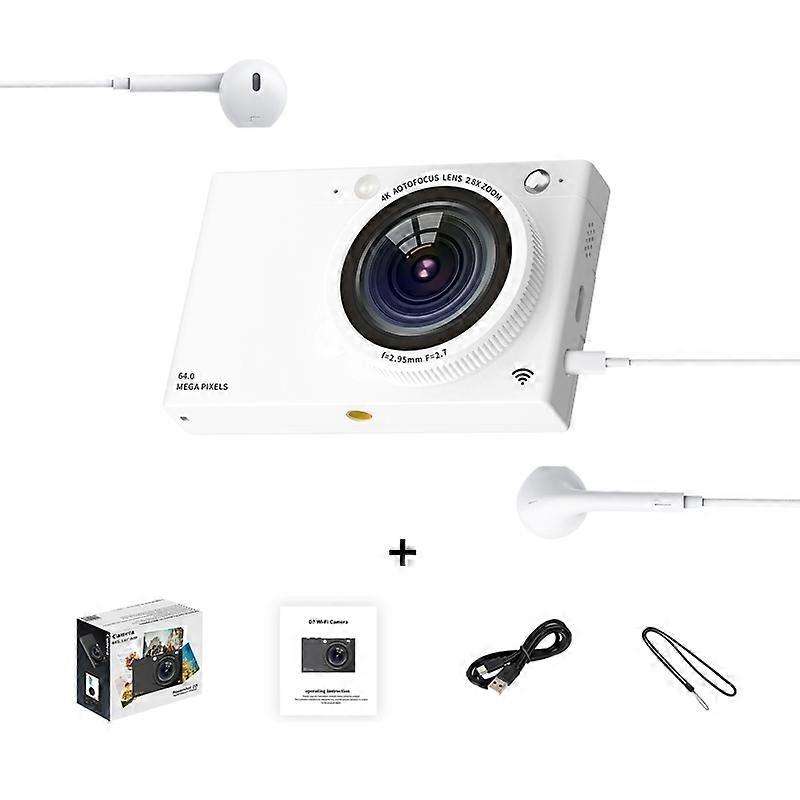CCD Digital Camera 64 Million WiFi Card Camera White + Headphone Cable