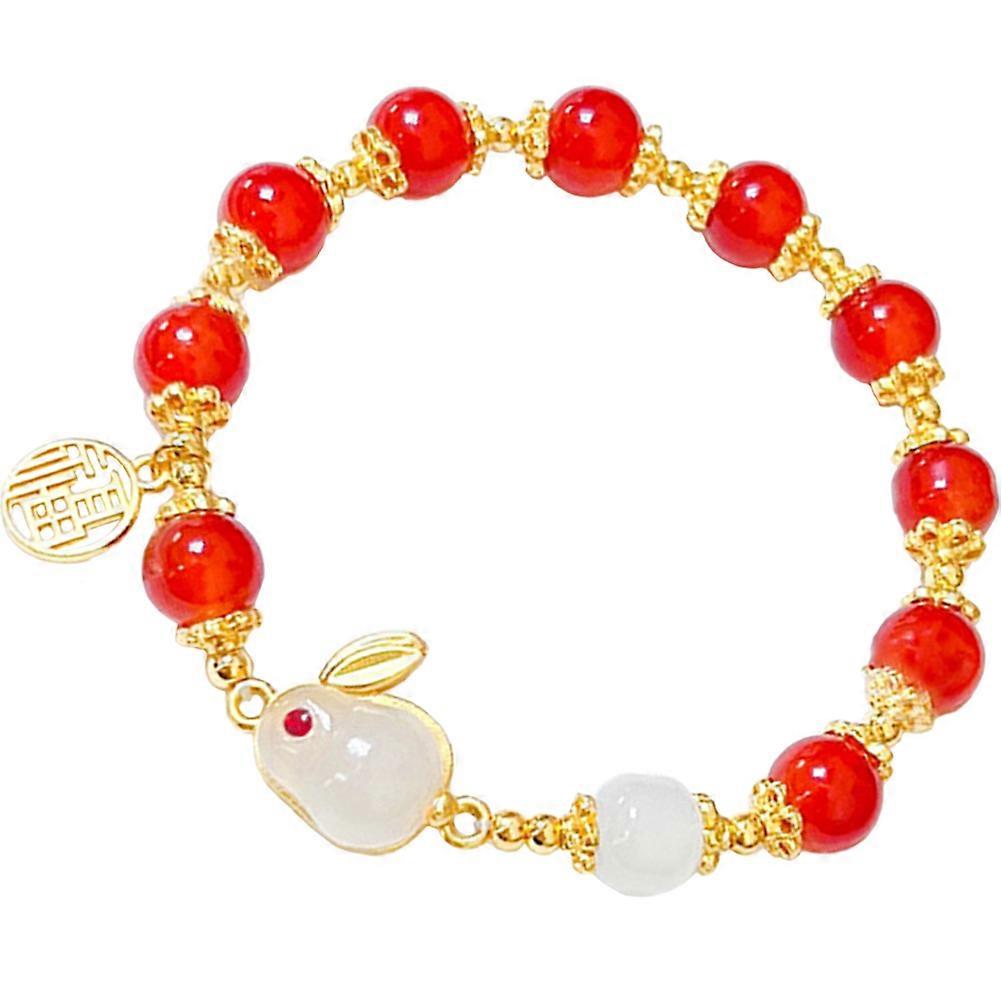 Zodiac Rabbit Charm Bracelet with Red Beads for New Year Gift Multi Color Alloy