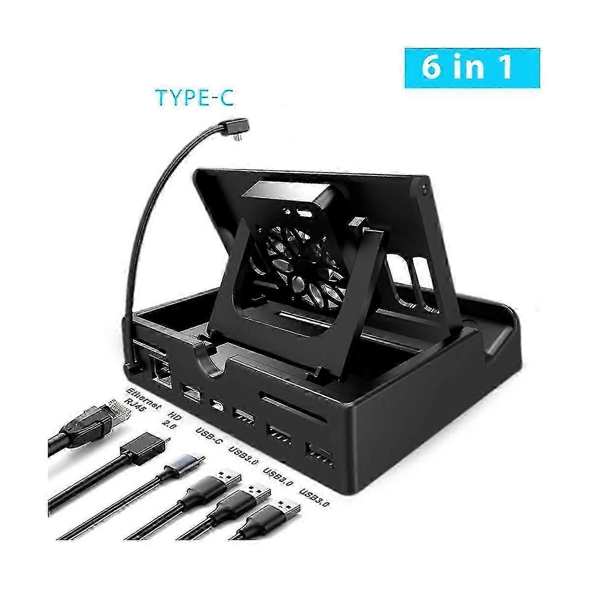 For Dock 6-in-1 Dock With Cooling Base Usb 3.0hdmi Compatible 4k@60hz Rj45 Gigabit Ethernet Pd100w