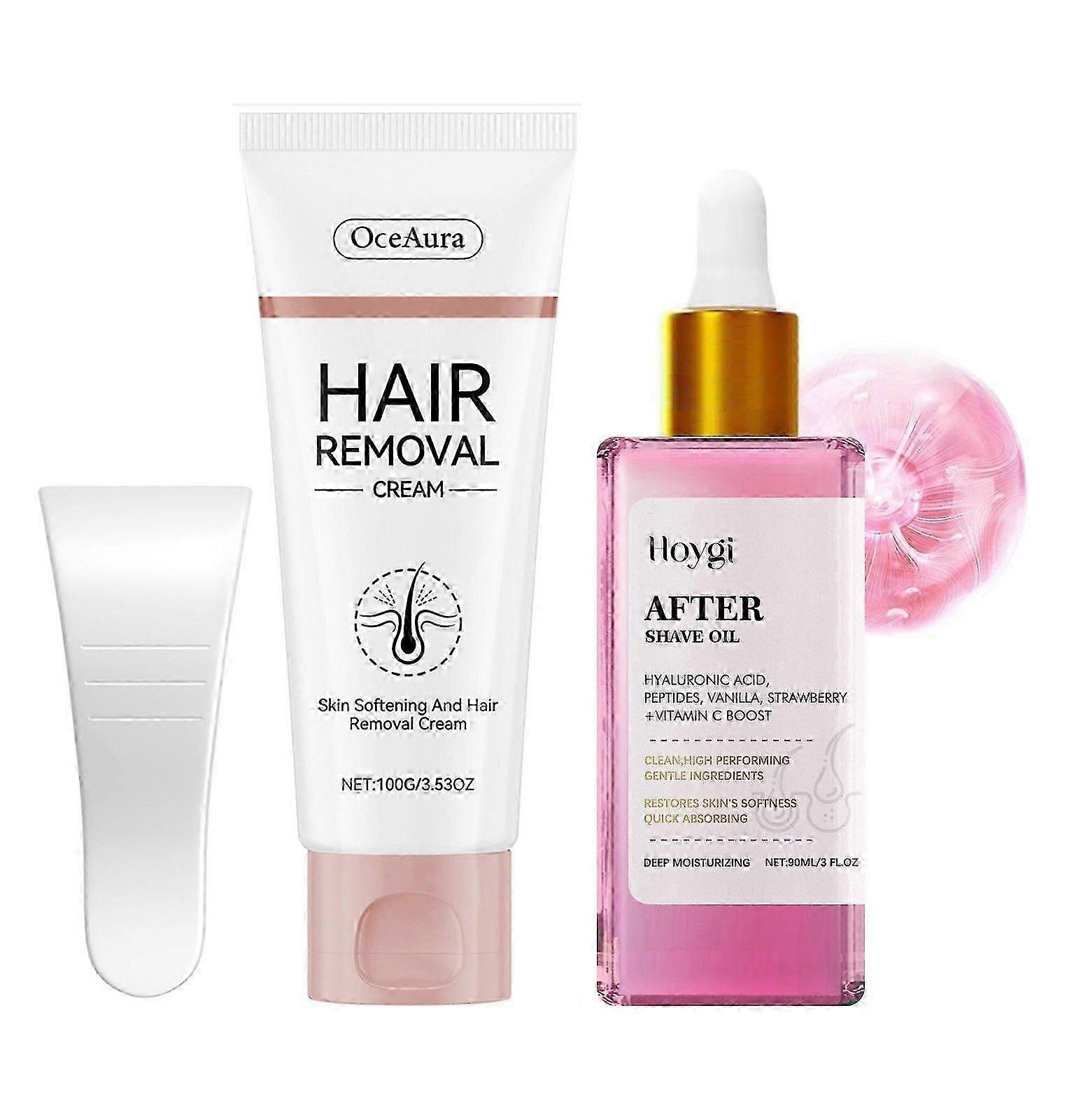 Crème dépilatoire + ensemble d’huile après-rasage, épilation indolore et douce apaisante et hydratante, prévient les poils incarnés pour lisser