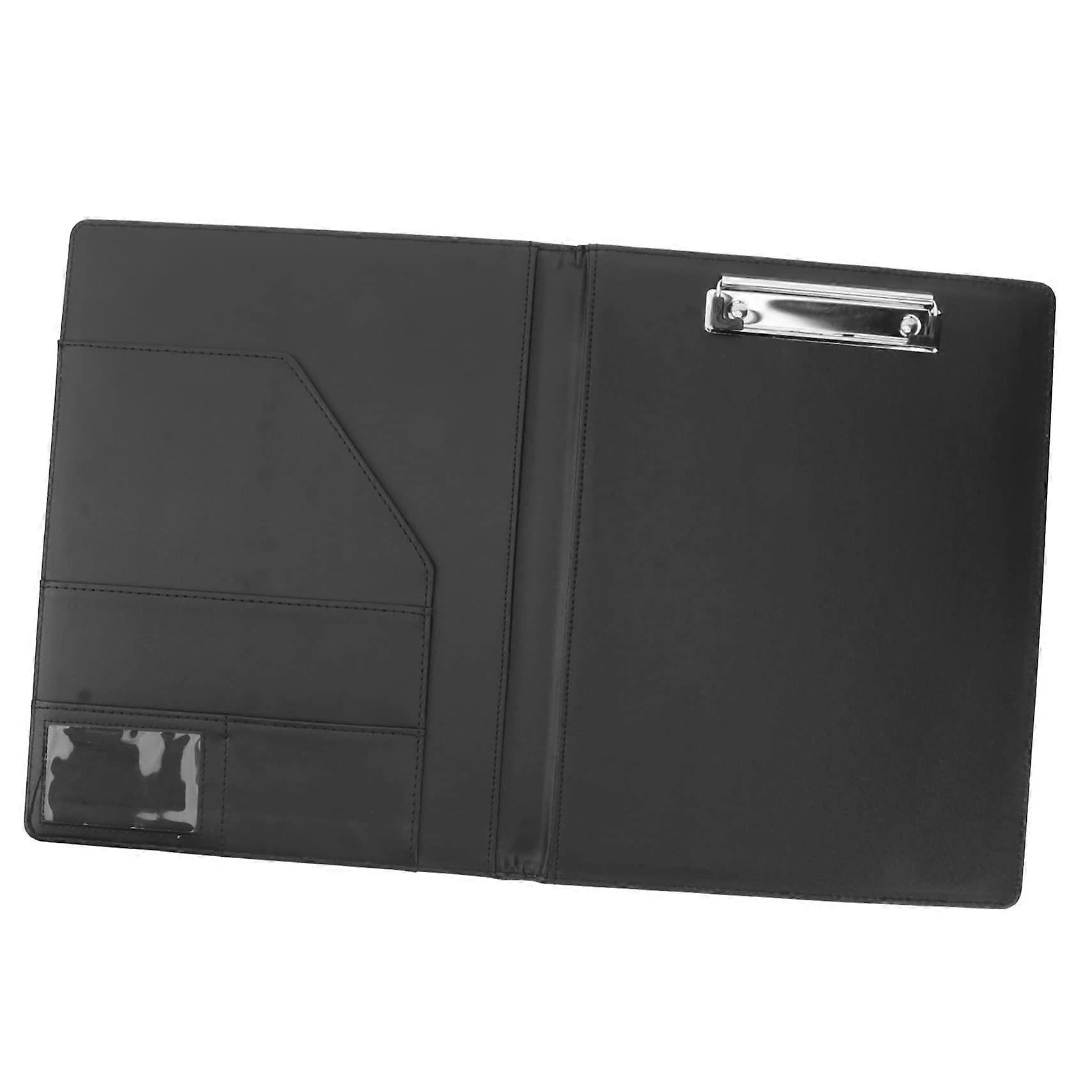 Multifunctional Leather Binder with Notepad and Clip Document Organizer for Office and Business Files, Black