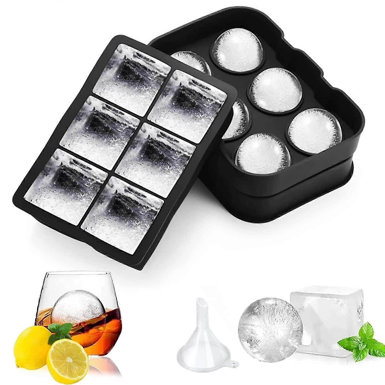 Ice Cube Trays, Large Square & Round Ice Cubes - Melt Slowly to Keep Whisky & Drinks Cool Longer and Fresher - Easy to Release - Premium Silicone Ice