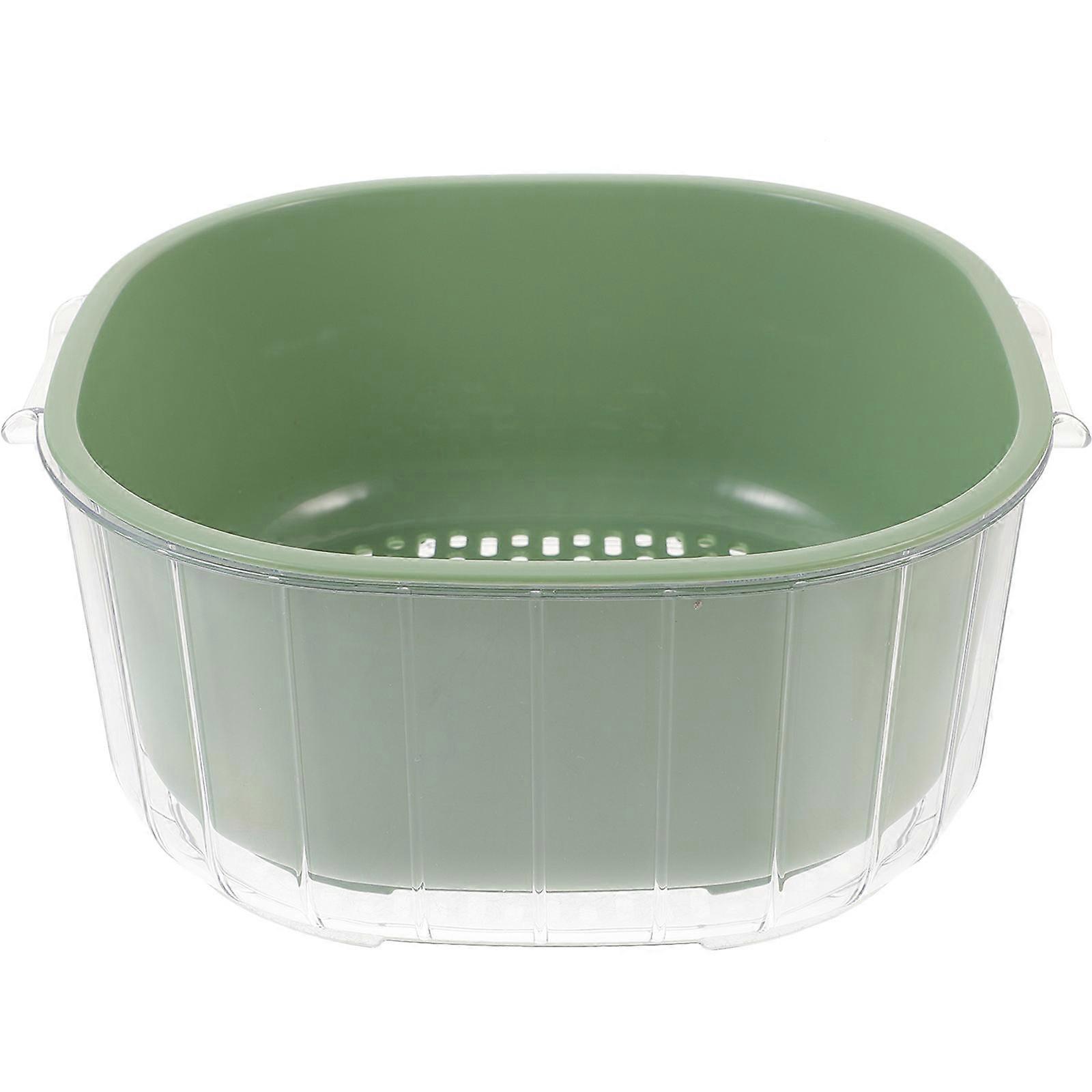 Draining Basket For Kitchen Use Double Layer Vegetable Washing Basin 22.50X21.00X9.50CM Green Filtering 1Set
