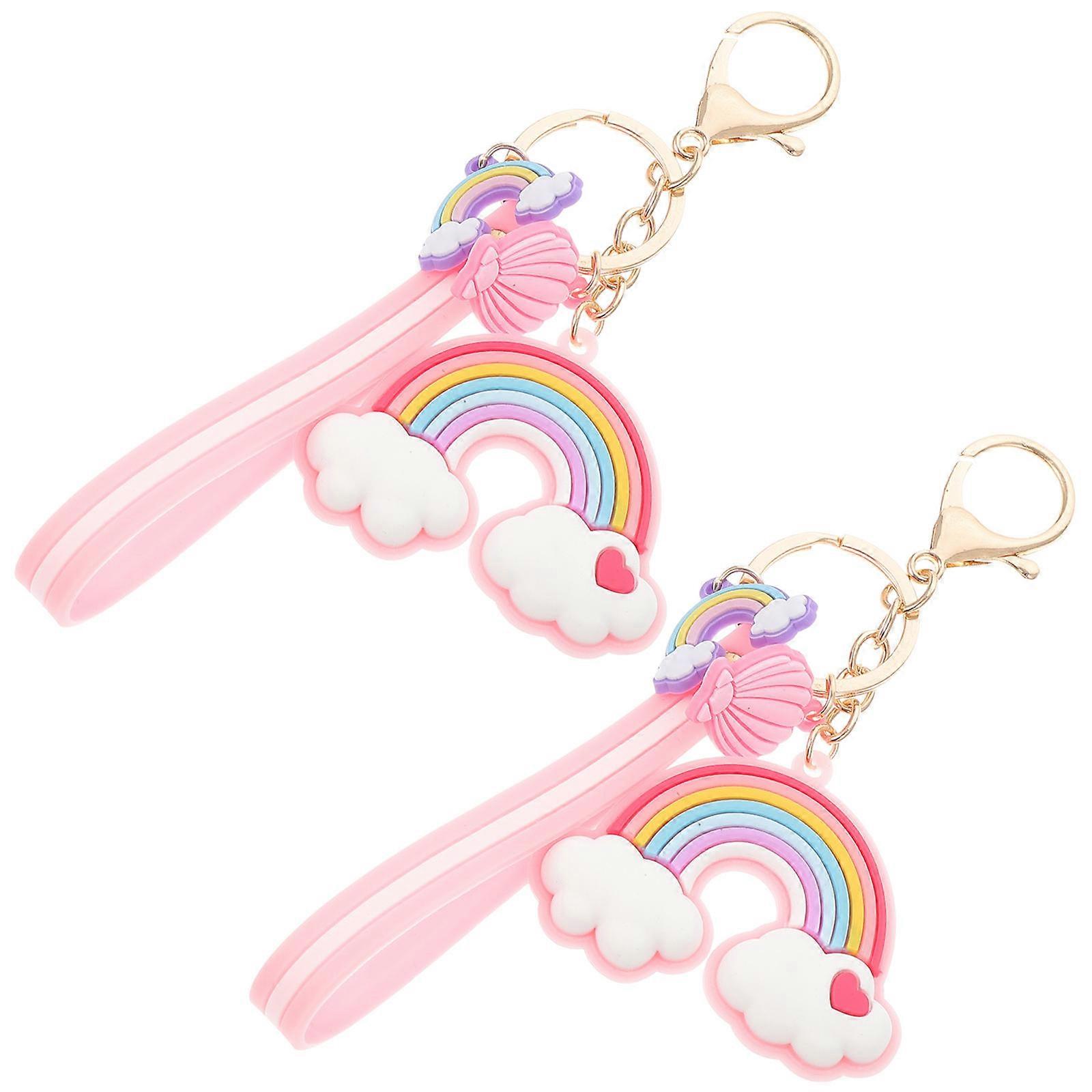 Funny Rainbow Keyring 2Pcs Key Buckle For Everyday Use Featuring Lovely Design And Multi-Color Silicone And Metal Material