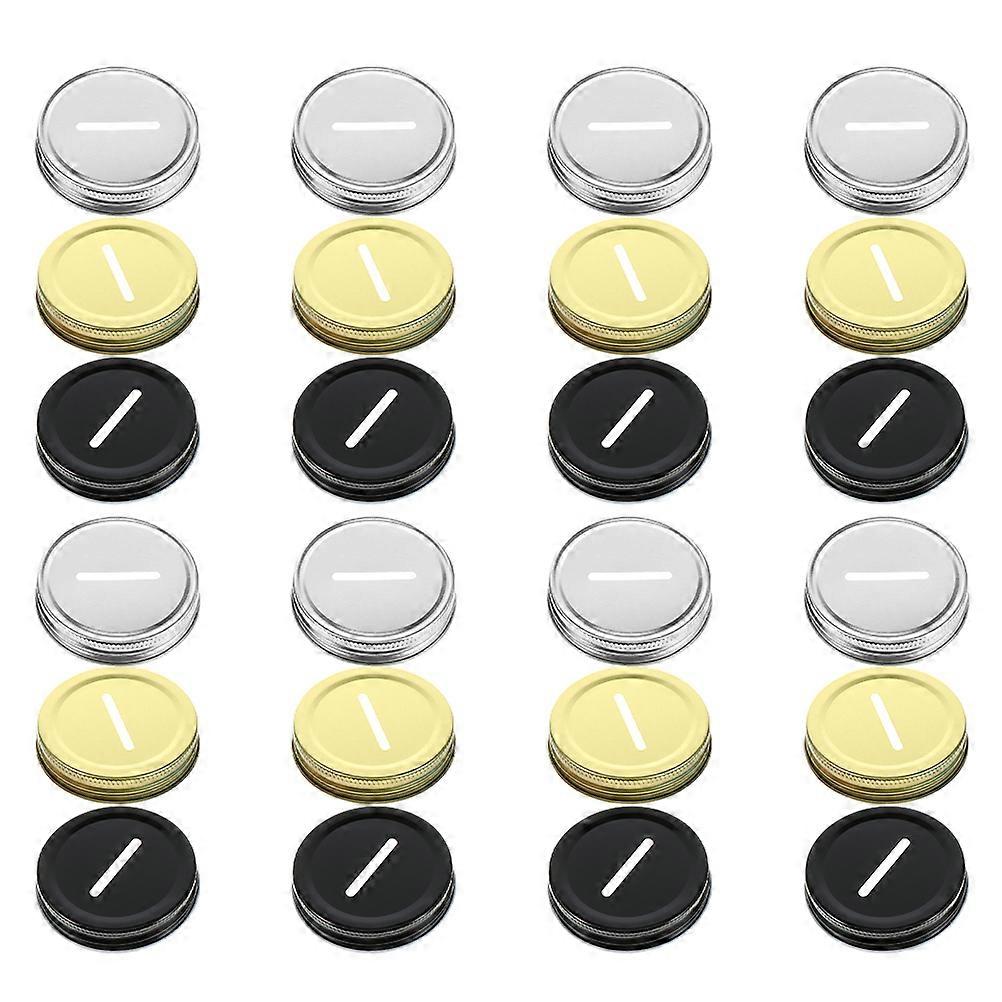 24 Pcs Mason Jar Lids with Slots Wide Mouth Tinplate Covers for DIY Projects Metal Coin Slot Bank Lids for Canning Jars