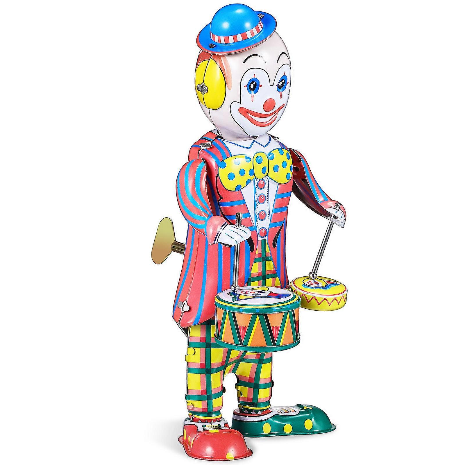 Retro Vintage Clown Drummer Wind Up Mechanical Ornament Carnival Party Favor Desk Decoration Wobble Clockwork Figure