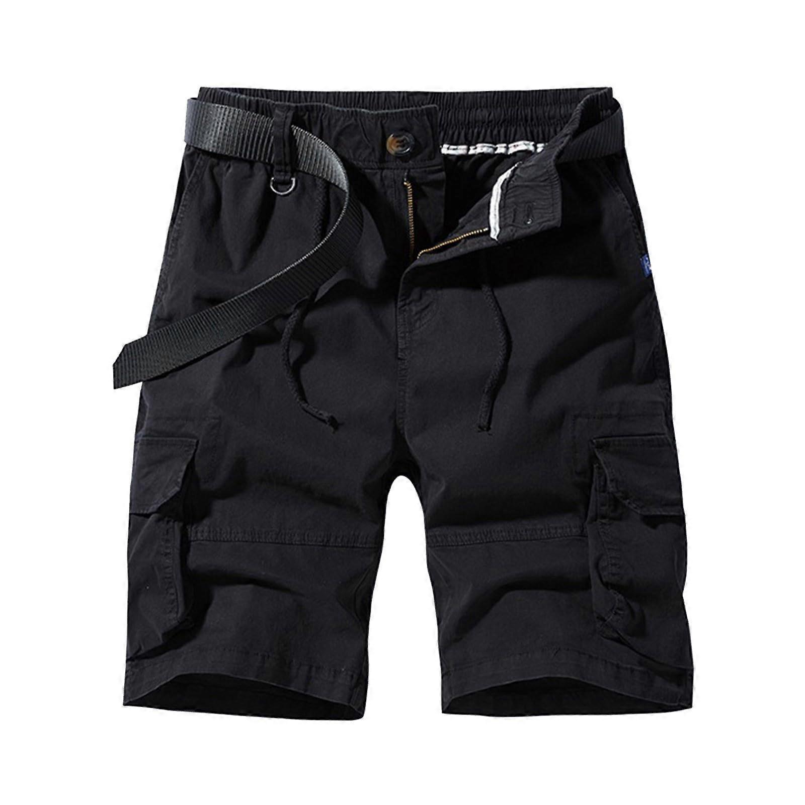 Men's Cargo Shorts with Pockets Work Shorts Bermuda Shorts Chino Running Shorts Solid Color Loose Cargo Pants Black 30