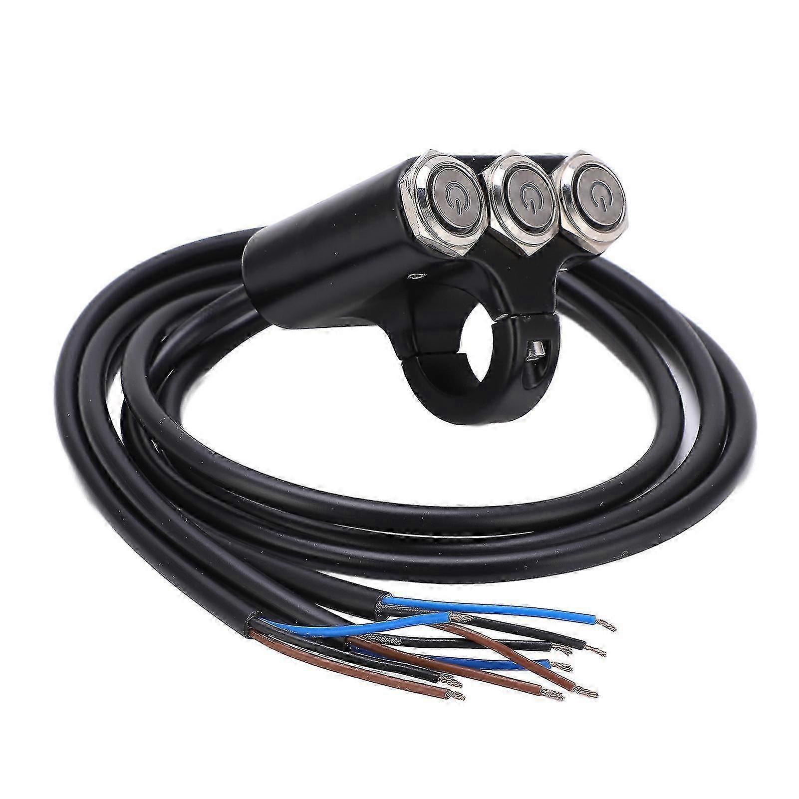 2025 22mm Motorcycle Switch 3 Buttons Waterproof Handlebar Mount with LED Blue Light Aluminium Alloy 12V