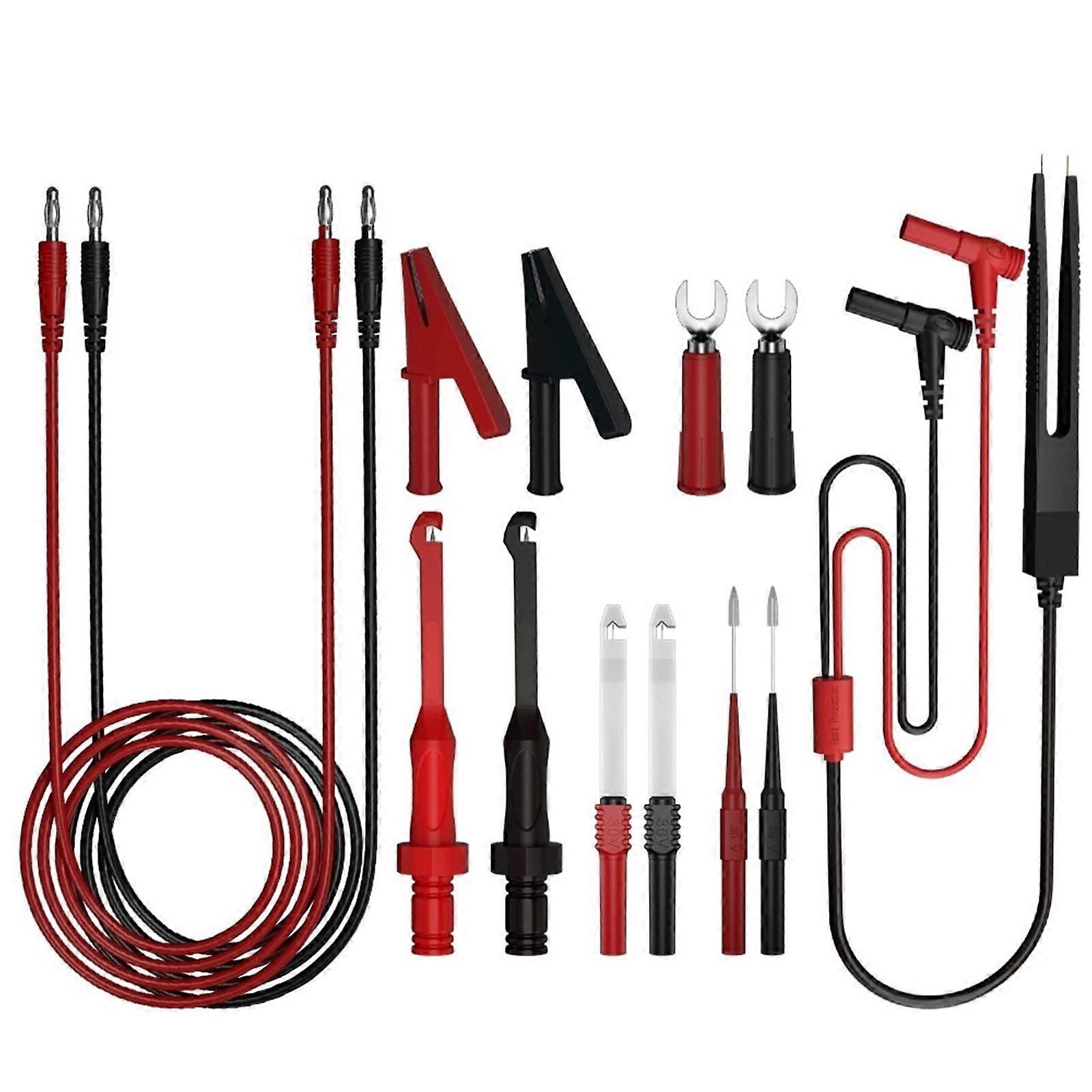 Multimeter test lead set, digital electrical probe set with clips, test tweezers, wirepiercing backside test probes (small)