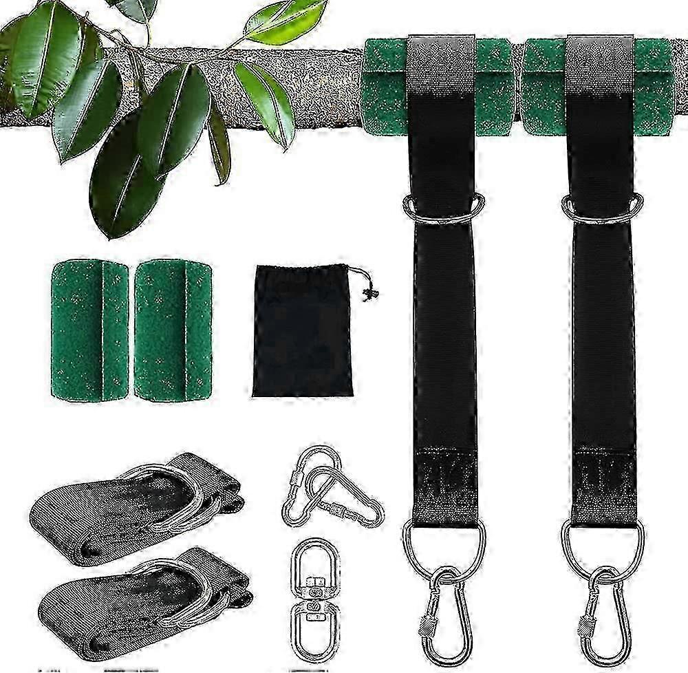 树秋千吊带套件2x5英尺重型秋千衣架,带登山扣,树木保护器和旋转钩